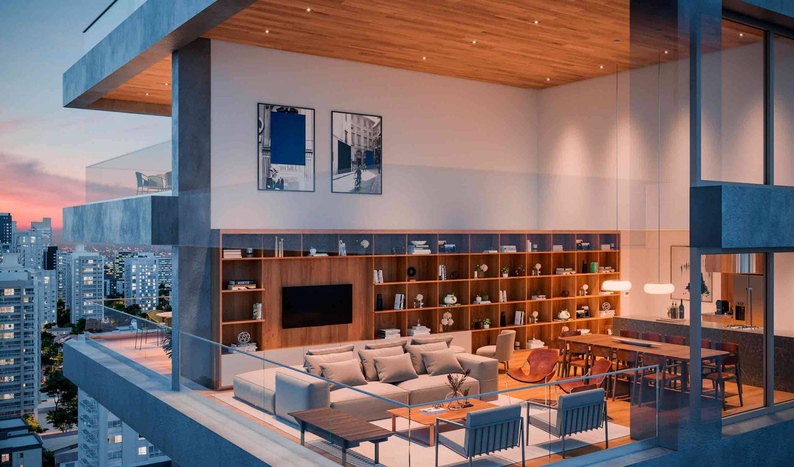 Living do apartamento de 137 m²